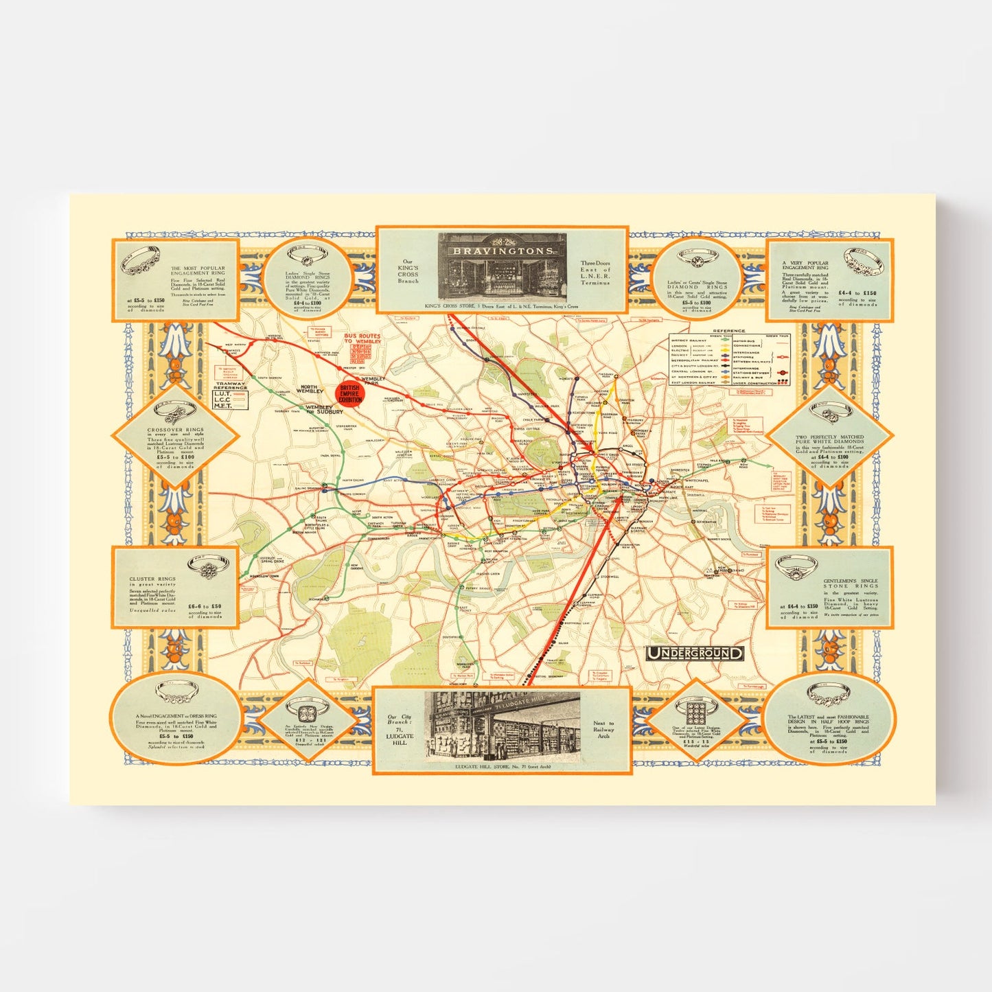 Vintage Map of How To Get To Wembley 1922