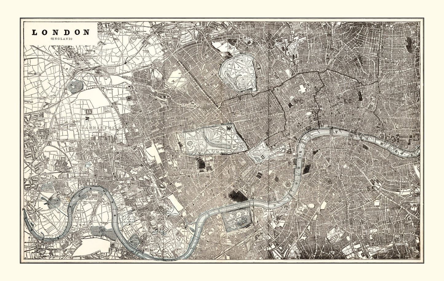 Vintage Map of London, England 1893