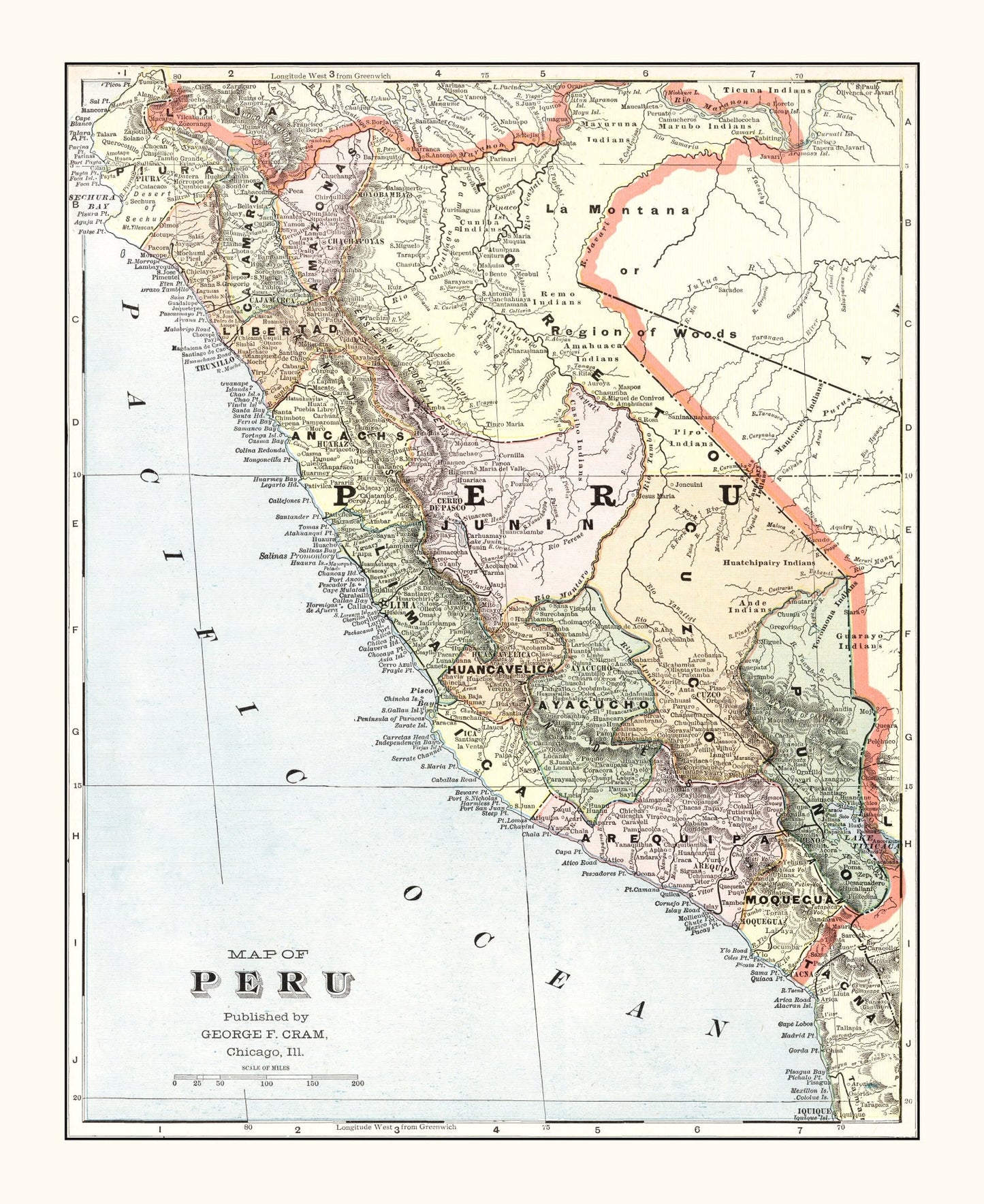 Vintage Map of Peru 1901
