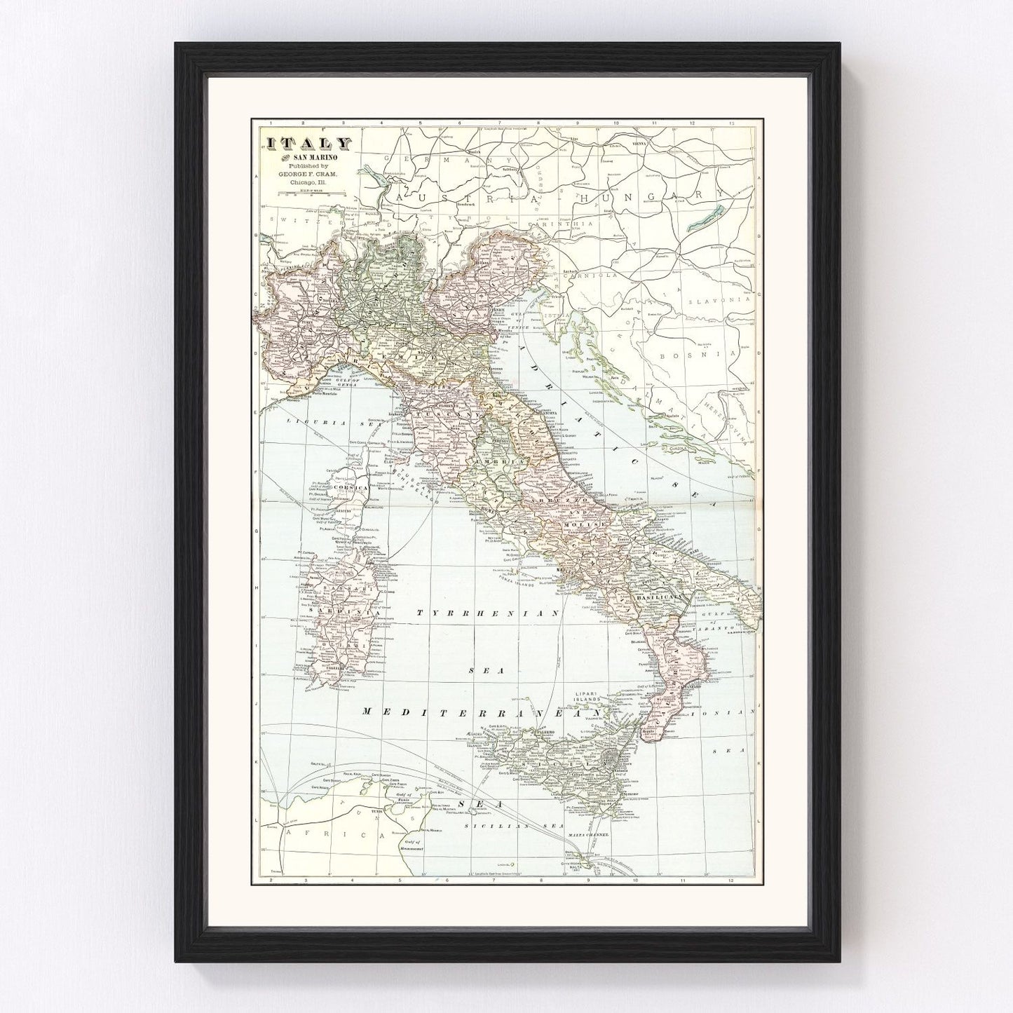 Vintage Map of Italy 1901