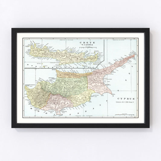 Vintage Map of Cyprus & Crete 1901