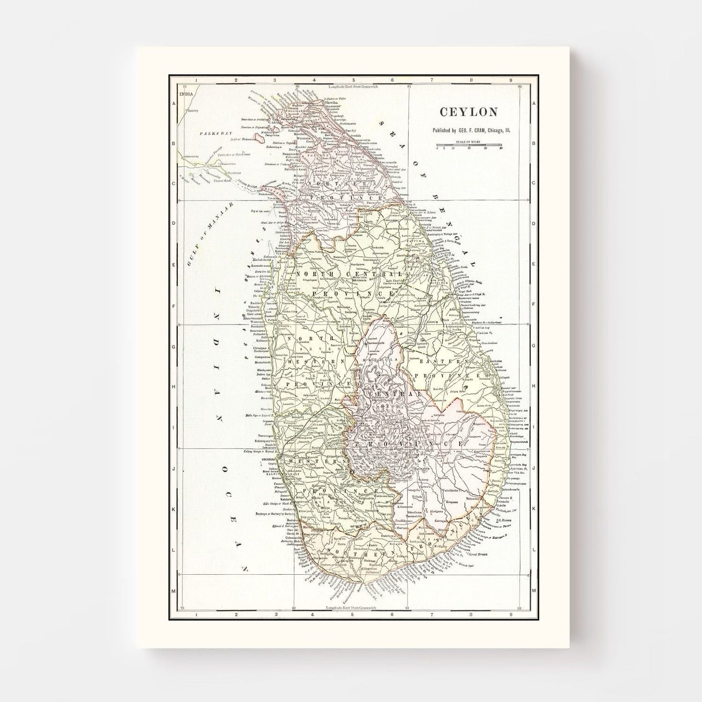 Vintage Map of Ceylon (Sri Lanka) 1901