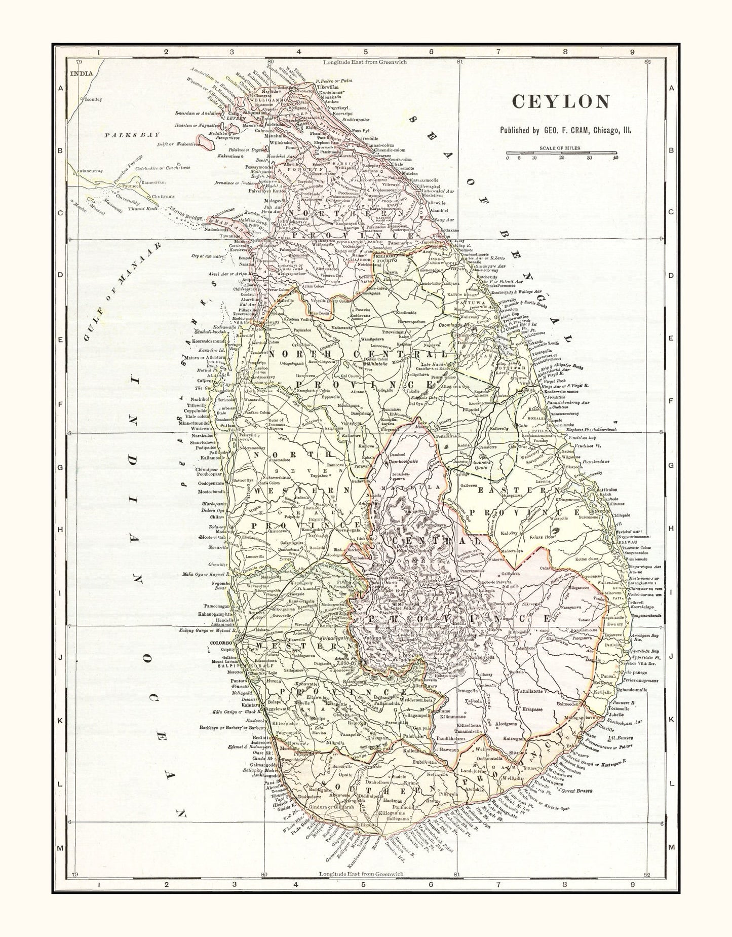 Vintage Map of Ceylon (Sri Lanka) 1901