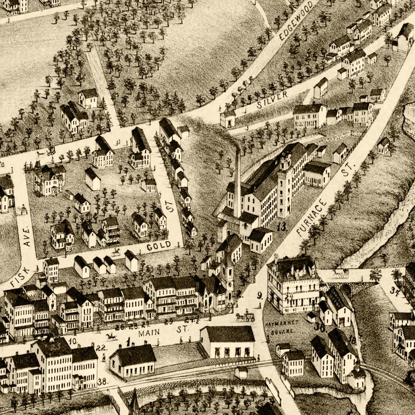 Vintage Map of Stafford Springs, Connecticut 1878