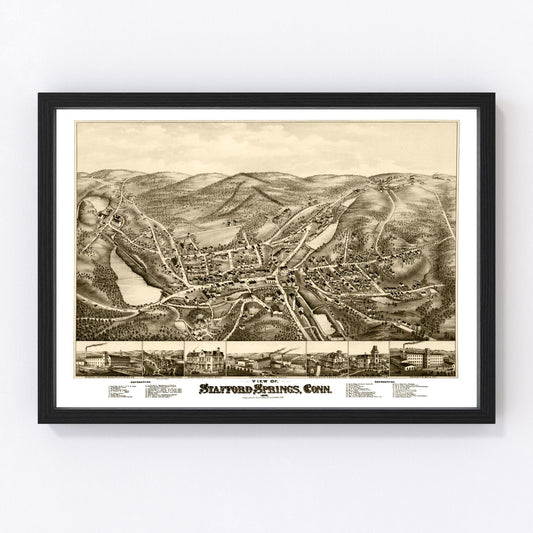 Vintage Map of Stafford Springs, Connecticut 1878