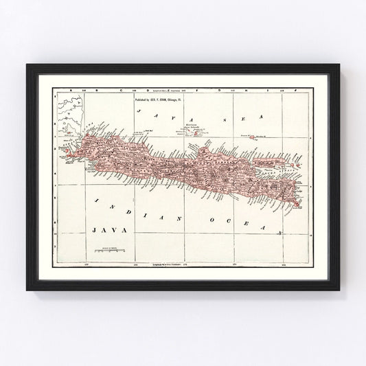 Vintage Map of Java, Indonesia 1901
