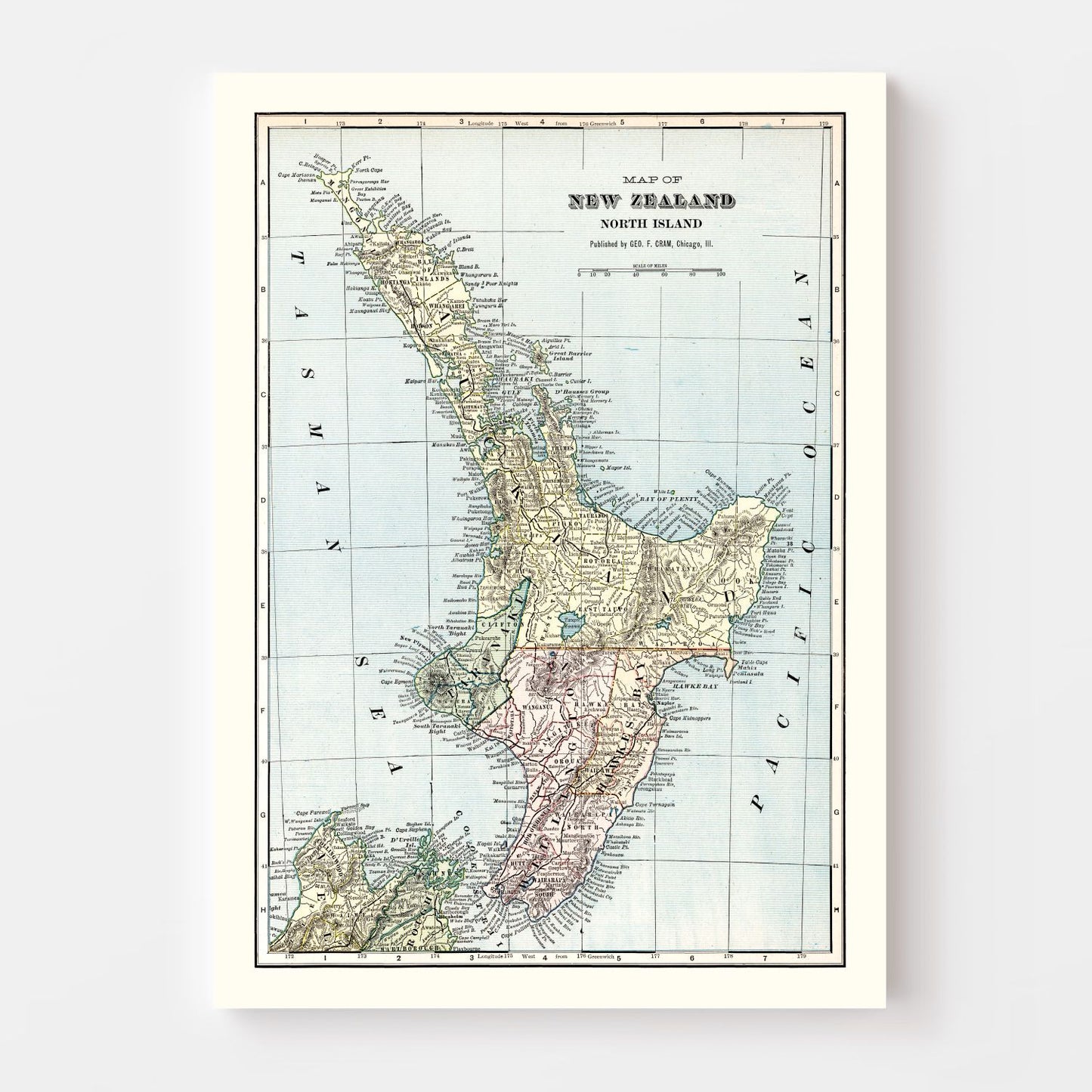 Vintage Map of New Zealand (North Island) 1901