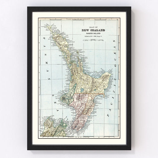Vintage Map of New Zealand (North Island) 1901