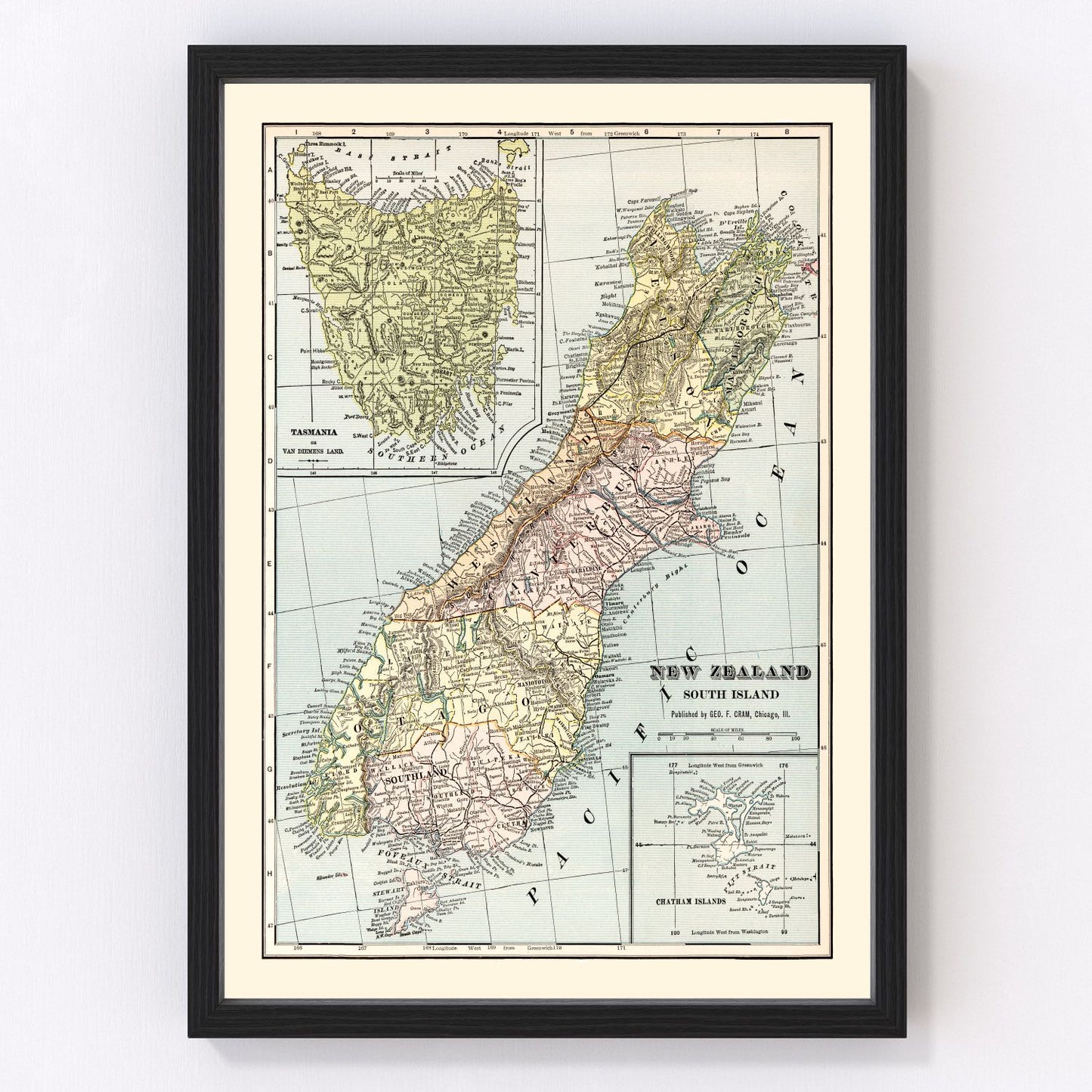 Vintage Map of New Zealand (South Island) 1901
