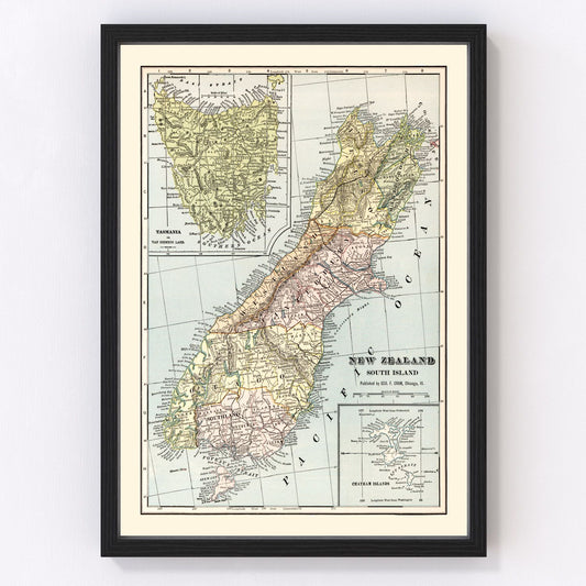 Vintage Map of New Zealand (South Island) 1901