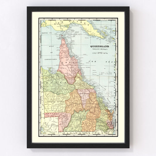 Vintage Map of Queensland, Australia 1901