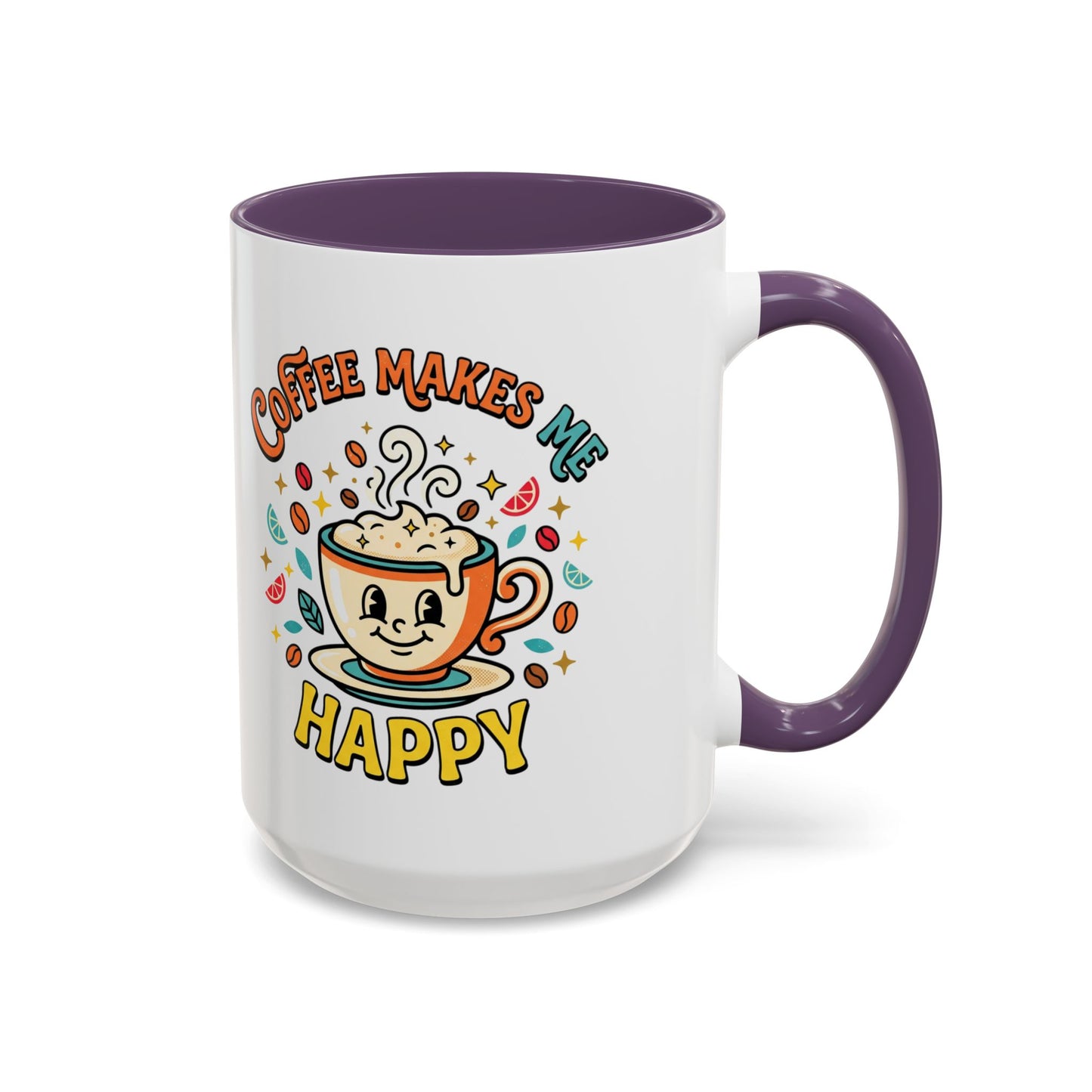 Coffee Mug — "Coffee Makes Me Happy" Cute Retro Accent Mug (11/15oz)