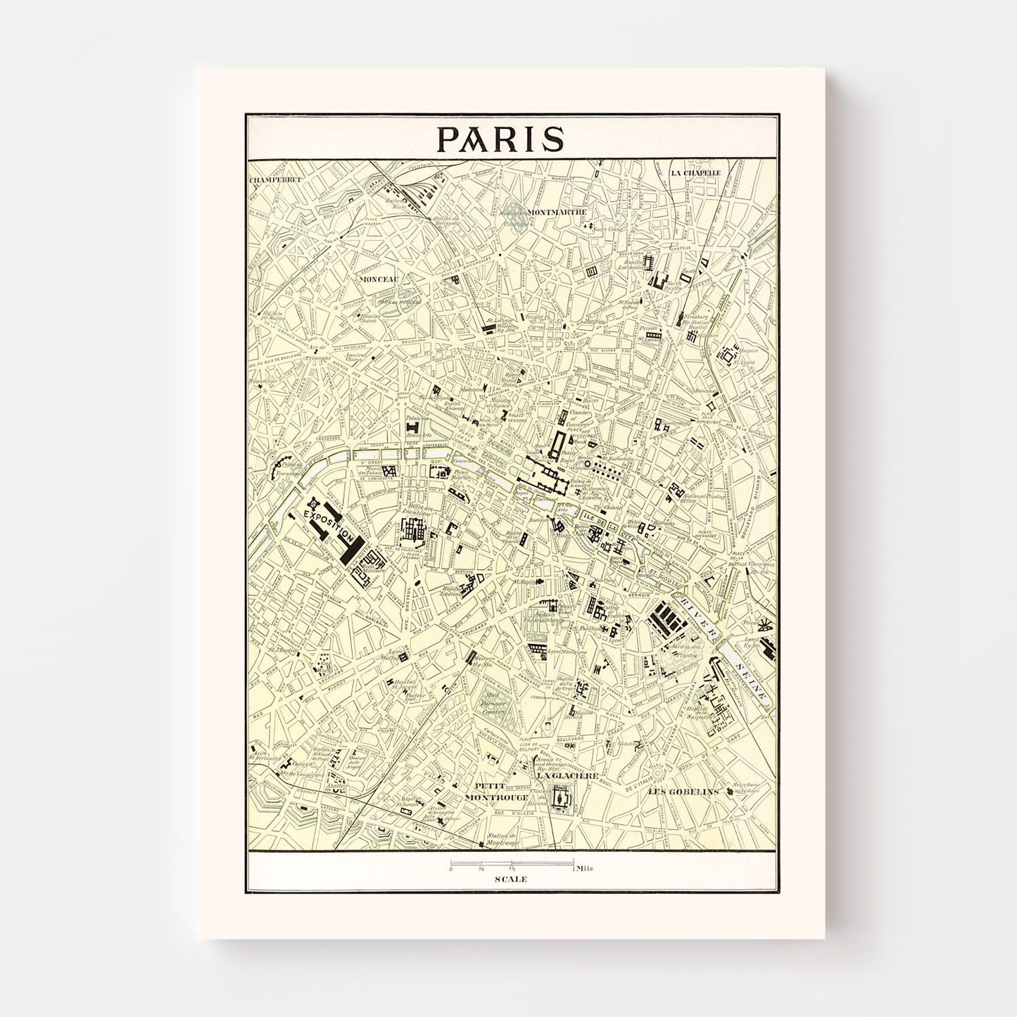 Vintage Map of Paris, France 1901