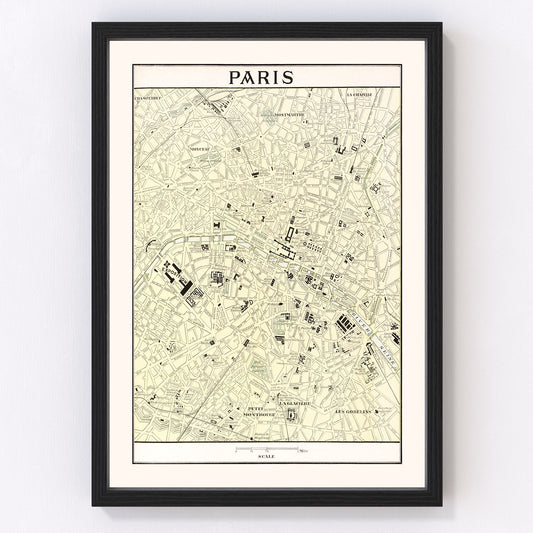 Vintage Map of Paris, France 1901