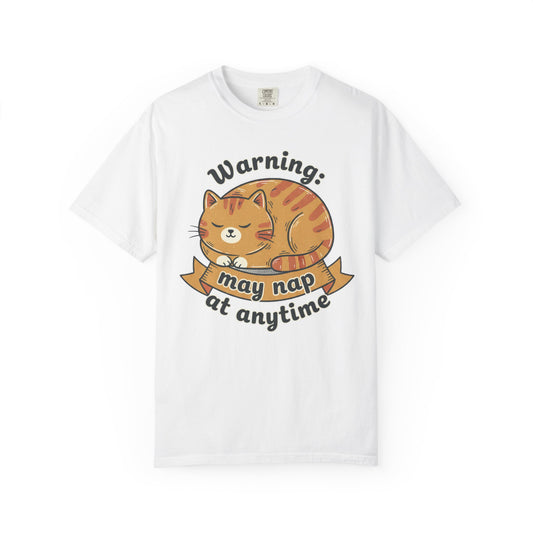 Warning may nap at anytime T-shirt | Sleeping Orange Cat