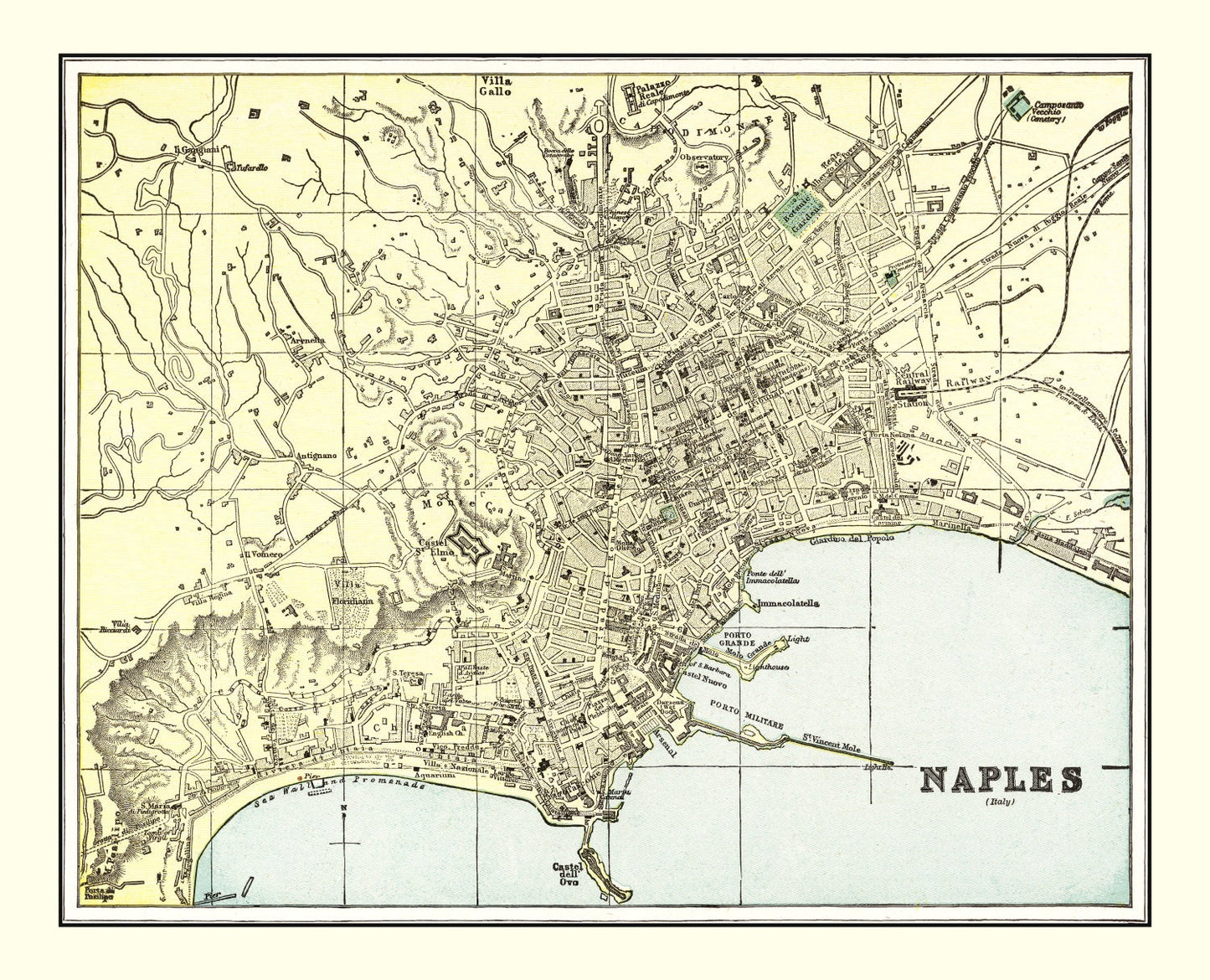 Vintage Map of Naples, Italy 1901