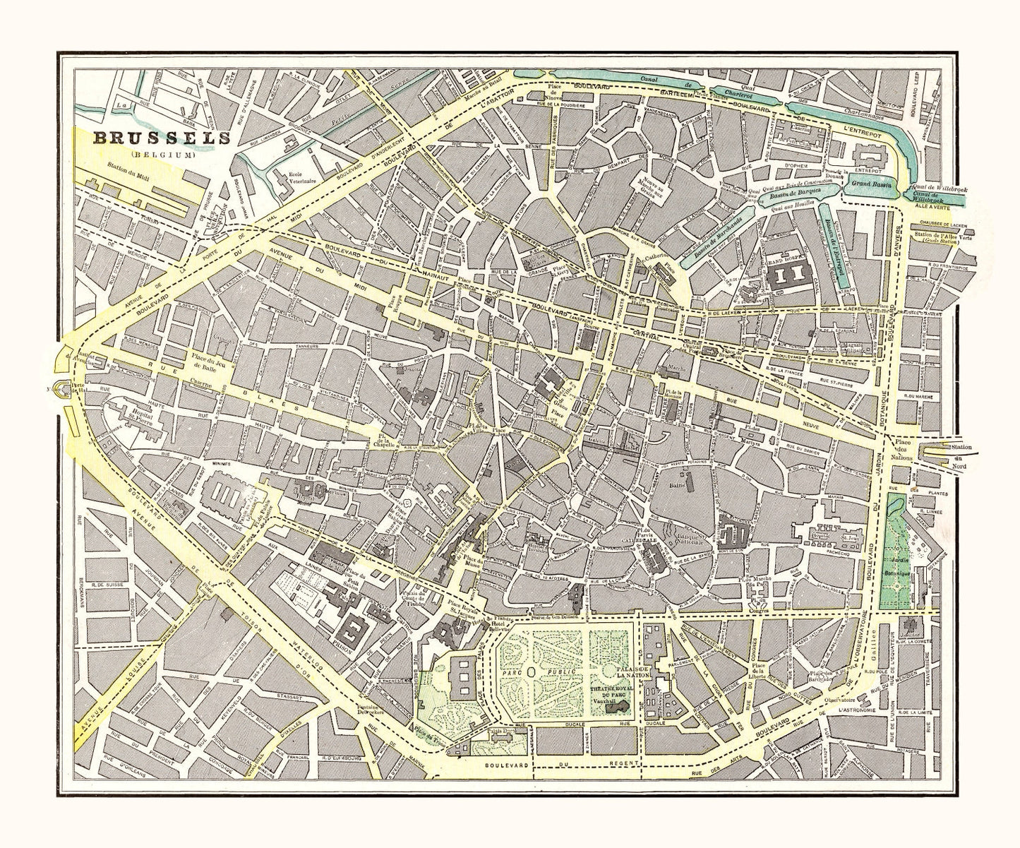 Vintage Map of Brussels, Belgium 1901