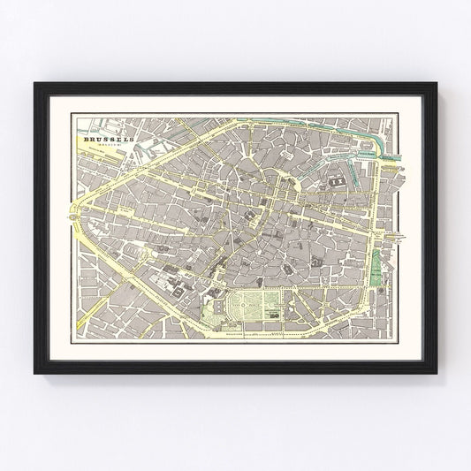 Vintage Map of Brussels, Belgium 1901