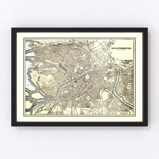 Vintage Map of Saint Petersburg, Russia 1901