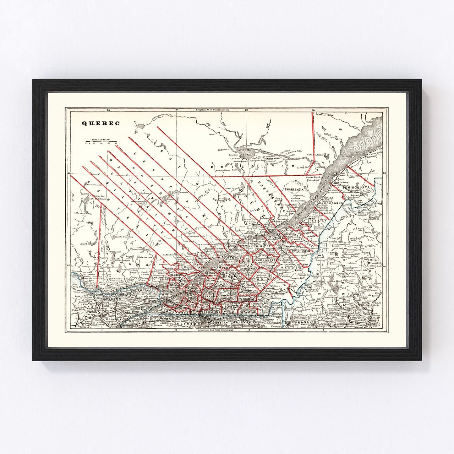 Vintage Map of Quebec, Canada 1893