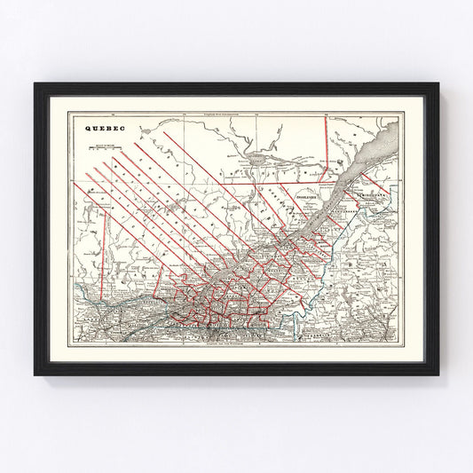 Vintage Map of Quebec, Canada 1893