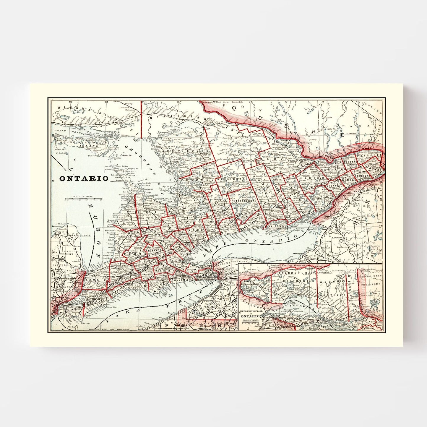 Vintage Map of Ontario, Canada 1893