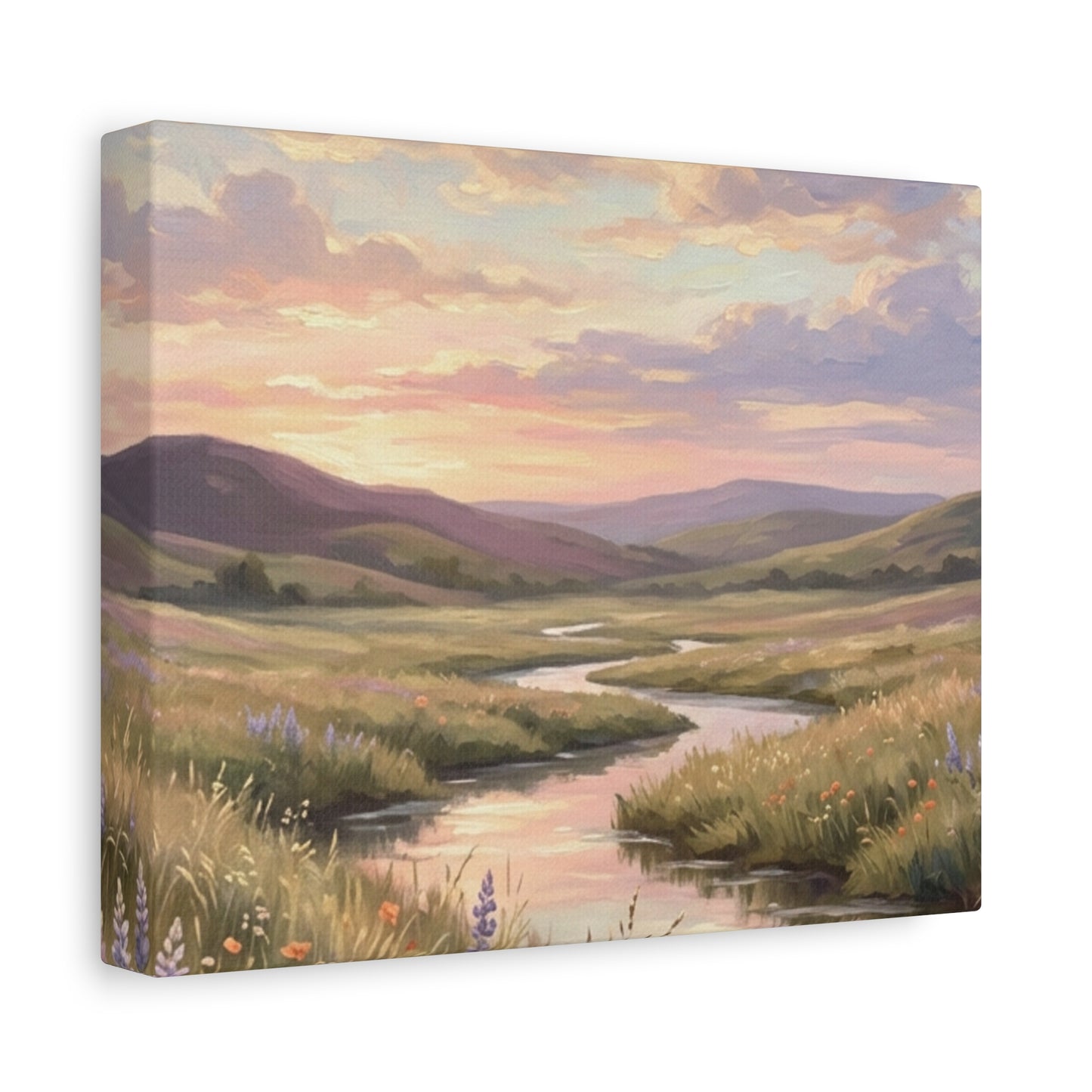Sunset Meadow Canvas Wall Art - Stretched Matte Landscape Print
