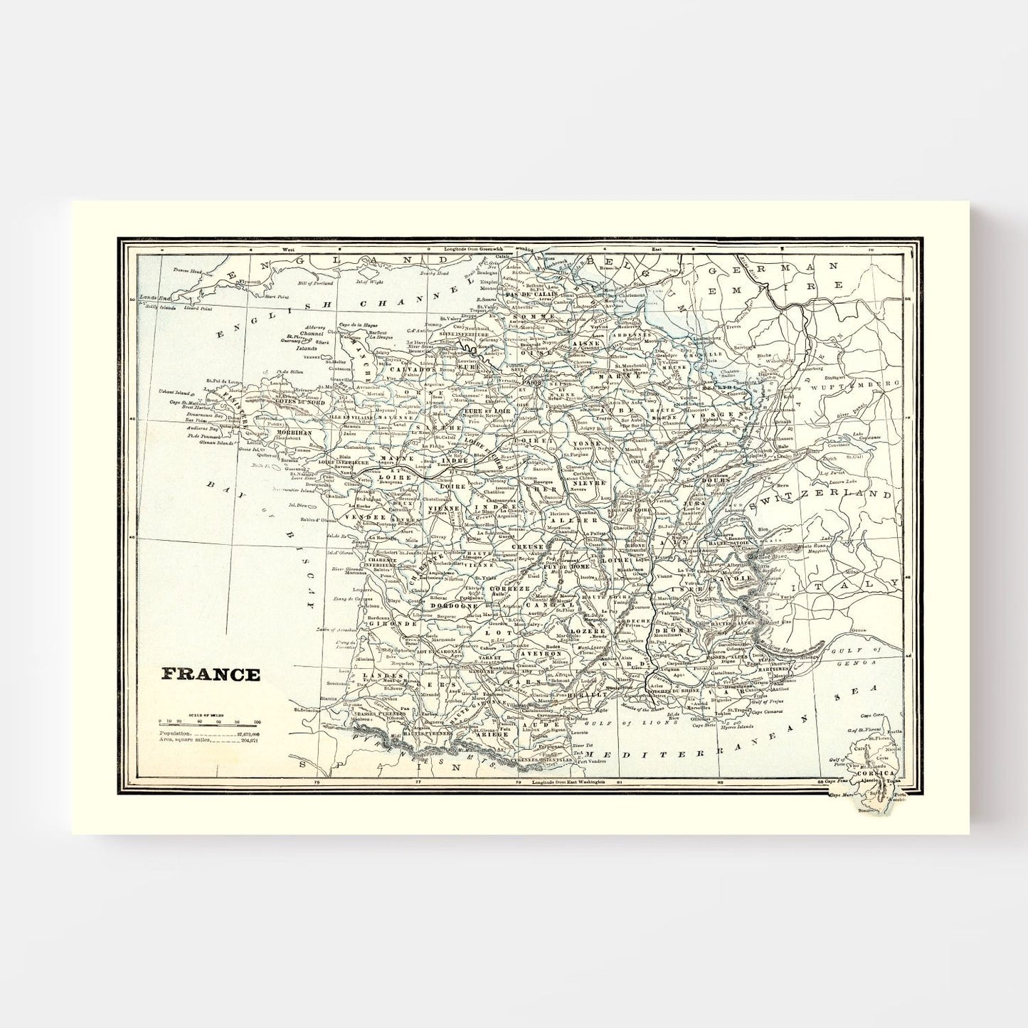 Vintage Map of France 1893