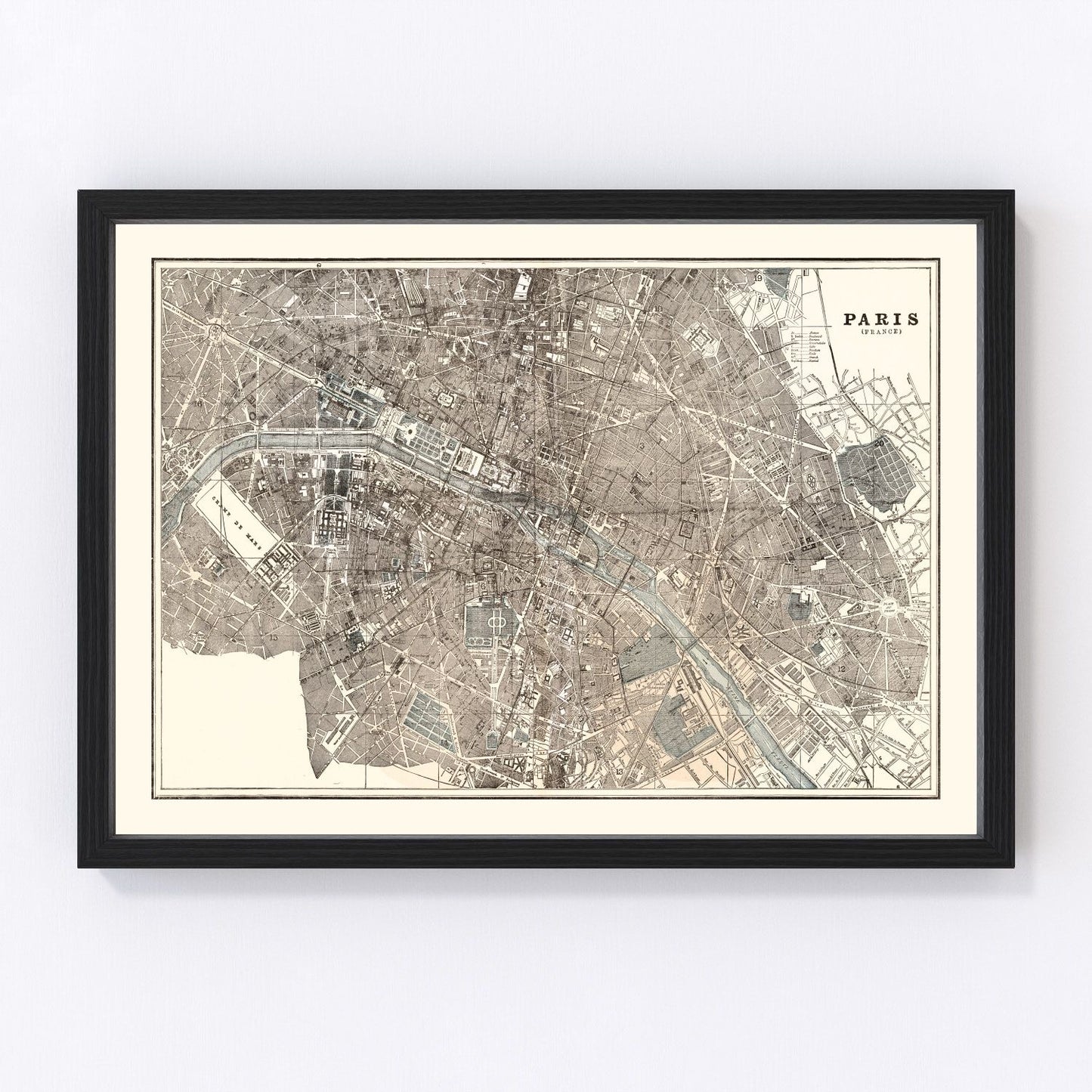 Vintage Map of Paris, France 1893