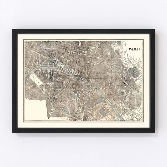 Vintage Map of Paris, France 1893