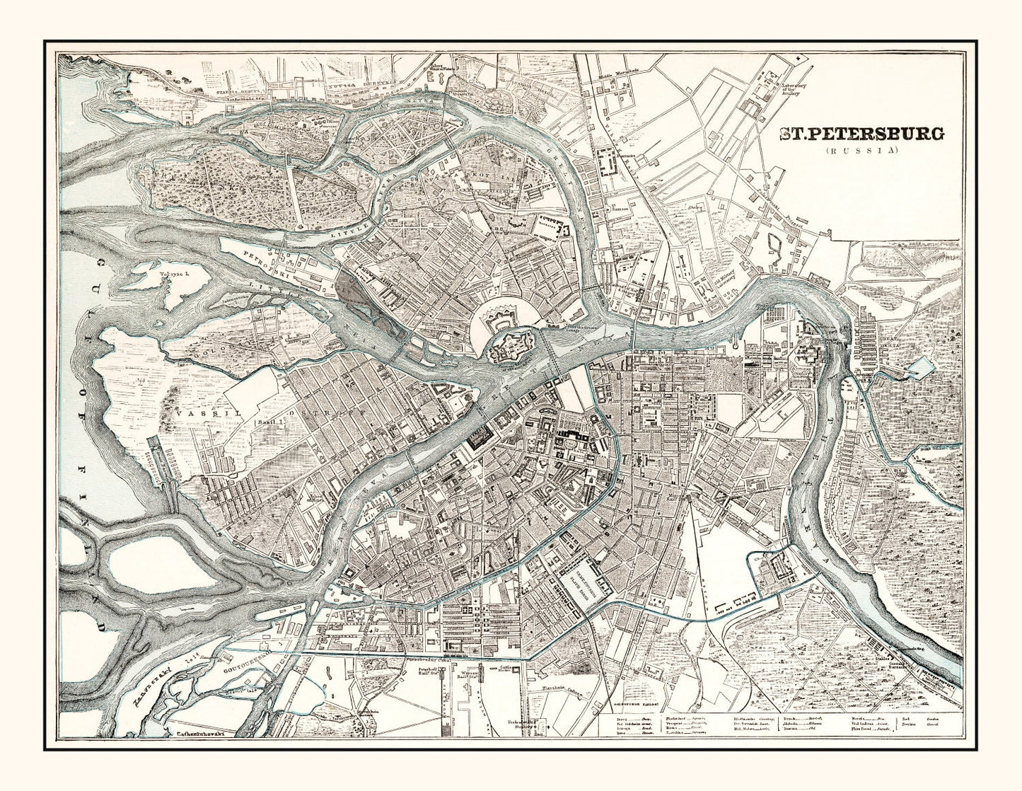 Vintage Map of Saint Petersburg, Russia 1893