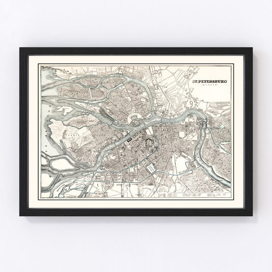 Vintage Map of Saint Petersburg, Russia 1893