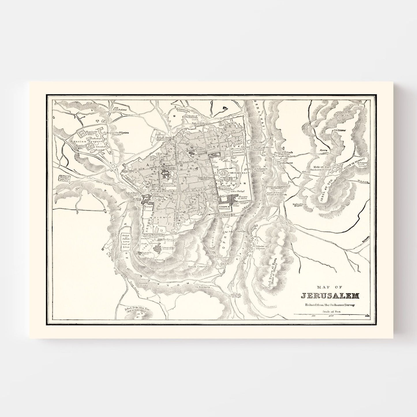 Vintage Map of Jerusalem, Israel 1893