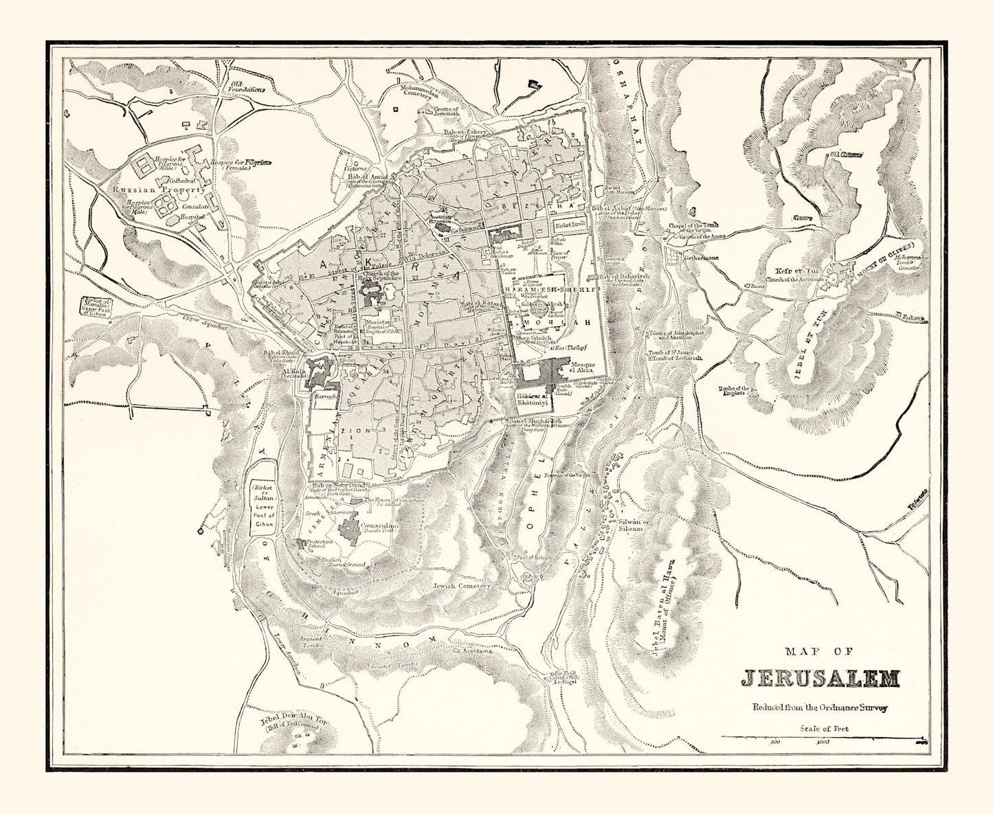 Vintage Map of Jerusalem, Israel 1893