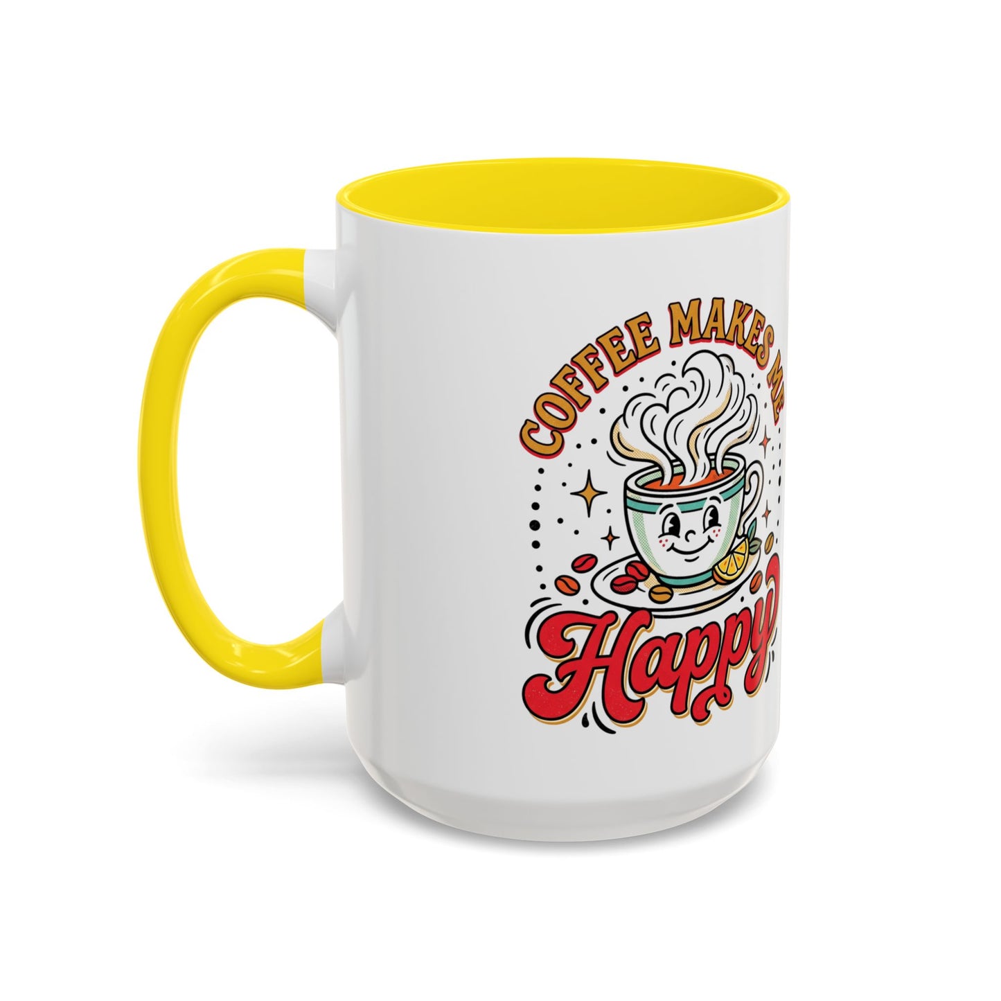 Coffee Mug — "Coffee Makes Me Happy" Cute Retro Accent Mug (11/15oz)