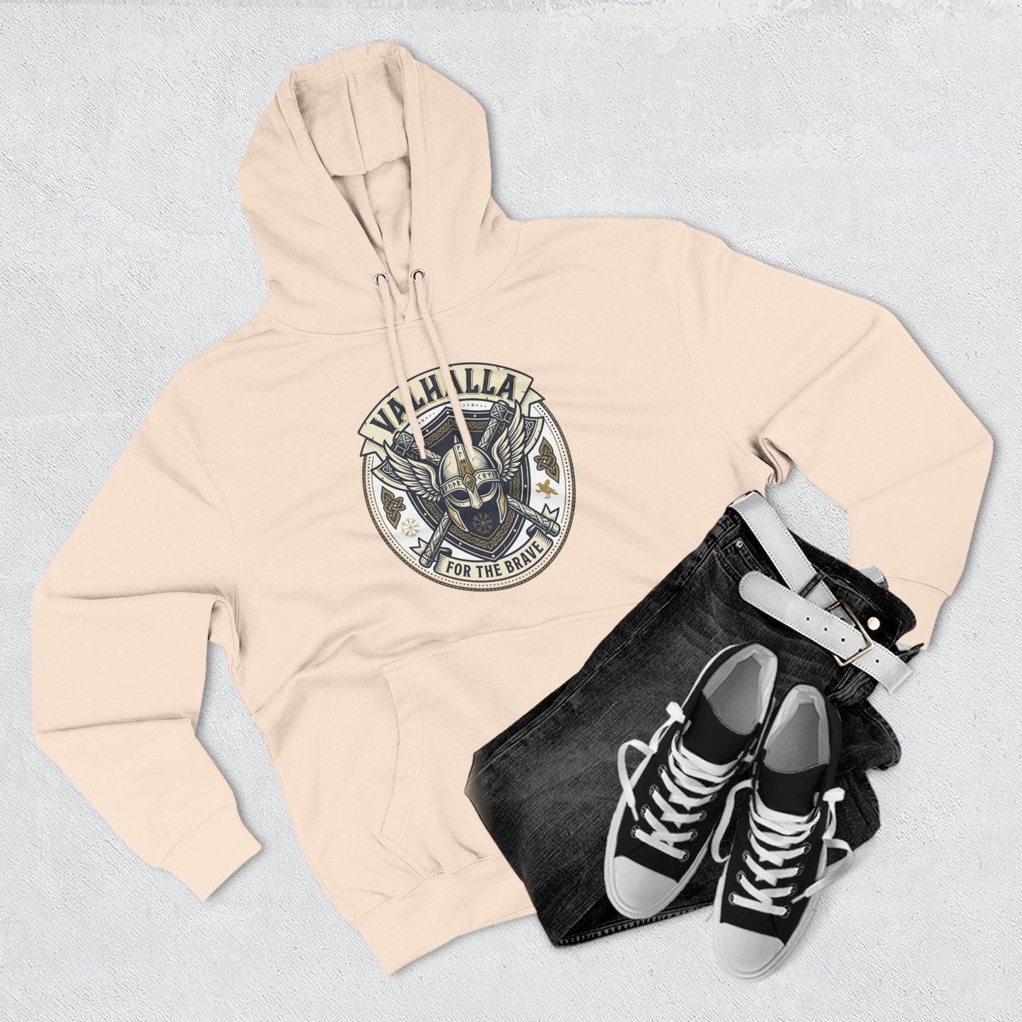 Viking Valhalla Skull Hoodie – "For the Brave" Graphic Fleece Hoodie