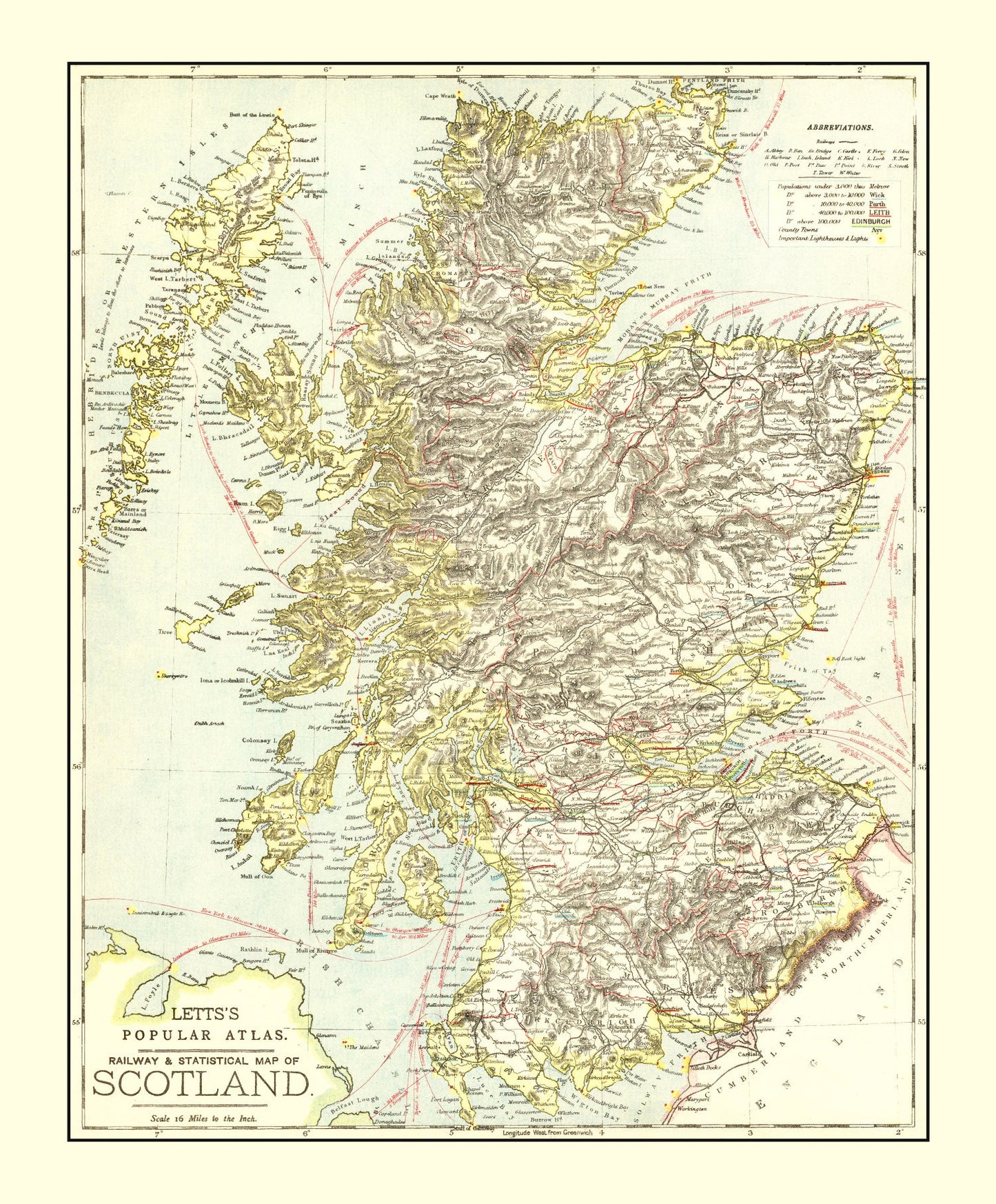 Vintage Map of Scotland 1883