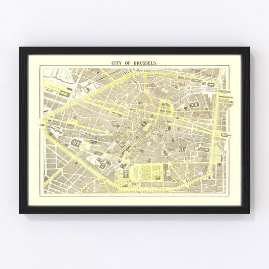 Vintage Map of Brussels, Belgium 1883