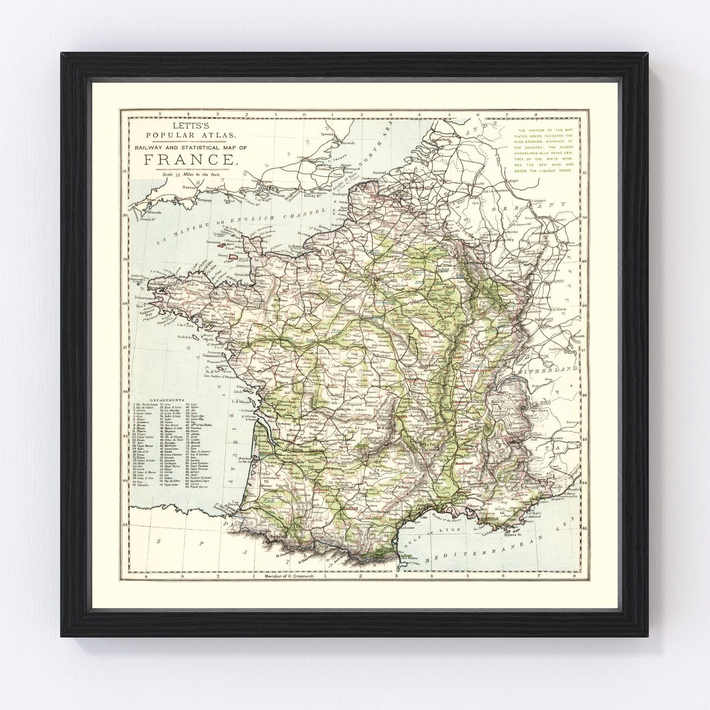 Vintage Map of France 1883