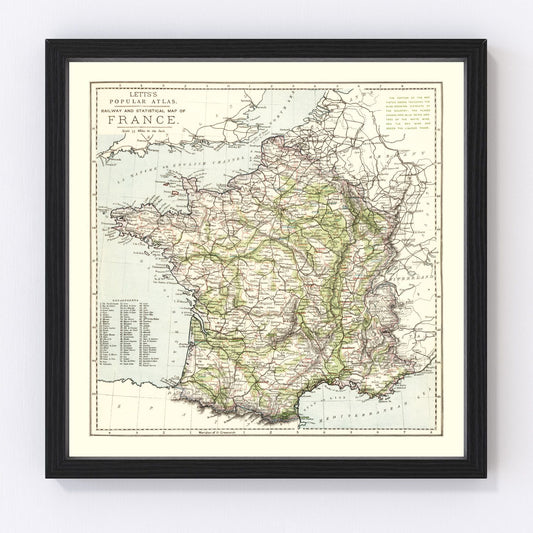 Vintage Map of France 1883