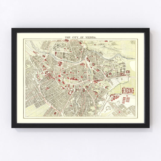 Vintage Map of Vienna, Austria 1883