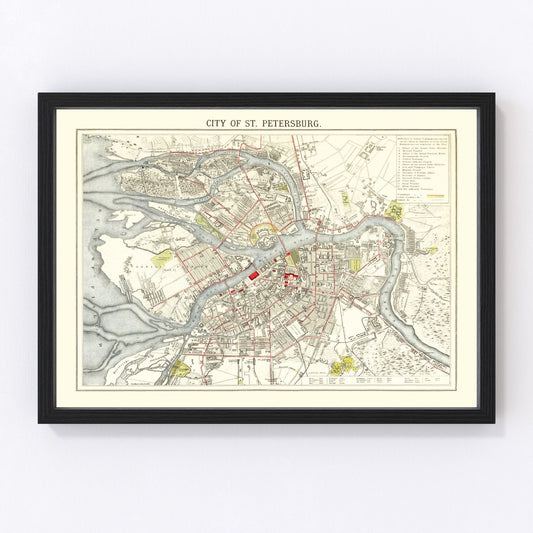 Vintage Map of Saint Petersburg, Russia 1883