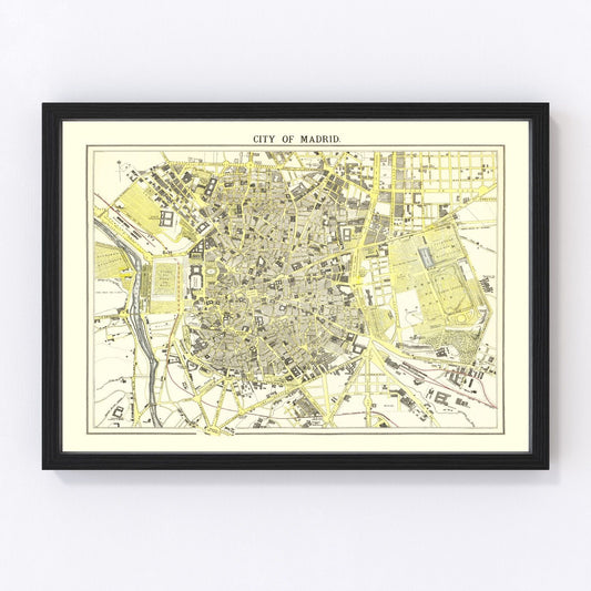 Vintage Map of Madrid, Spain 1883