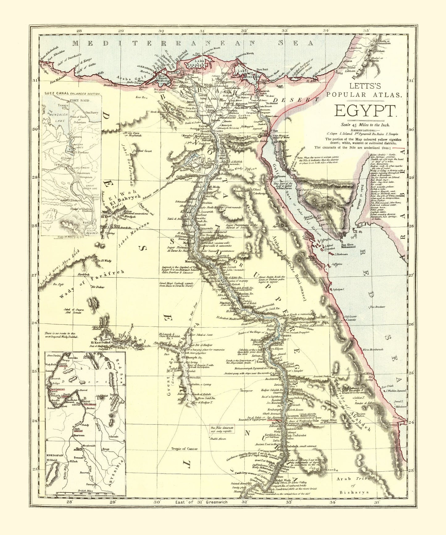 Vintage Map of Egypt 1883