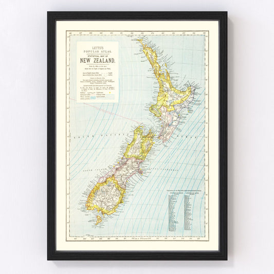 Vintage Map of New Zealand 1883