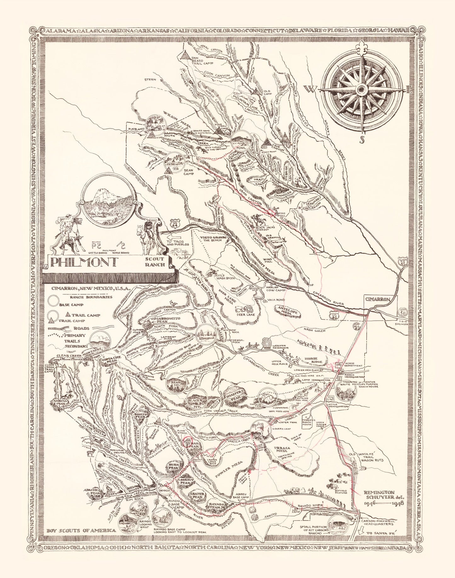 Vintage Map of Philmont Scout Ranch 1948