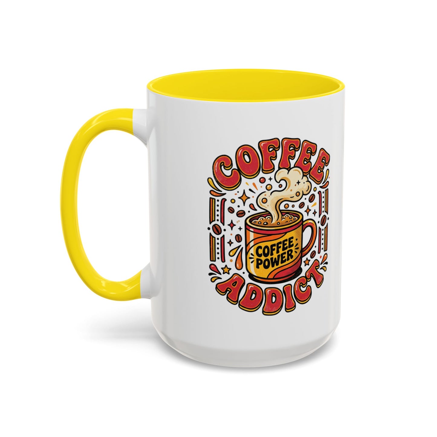 Coffee Addict Accent Mug — "Coffee Power" Retro Coffee Lover Gift (11oz/15oz)