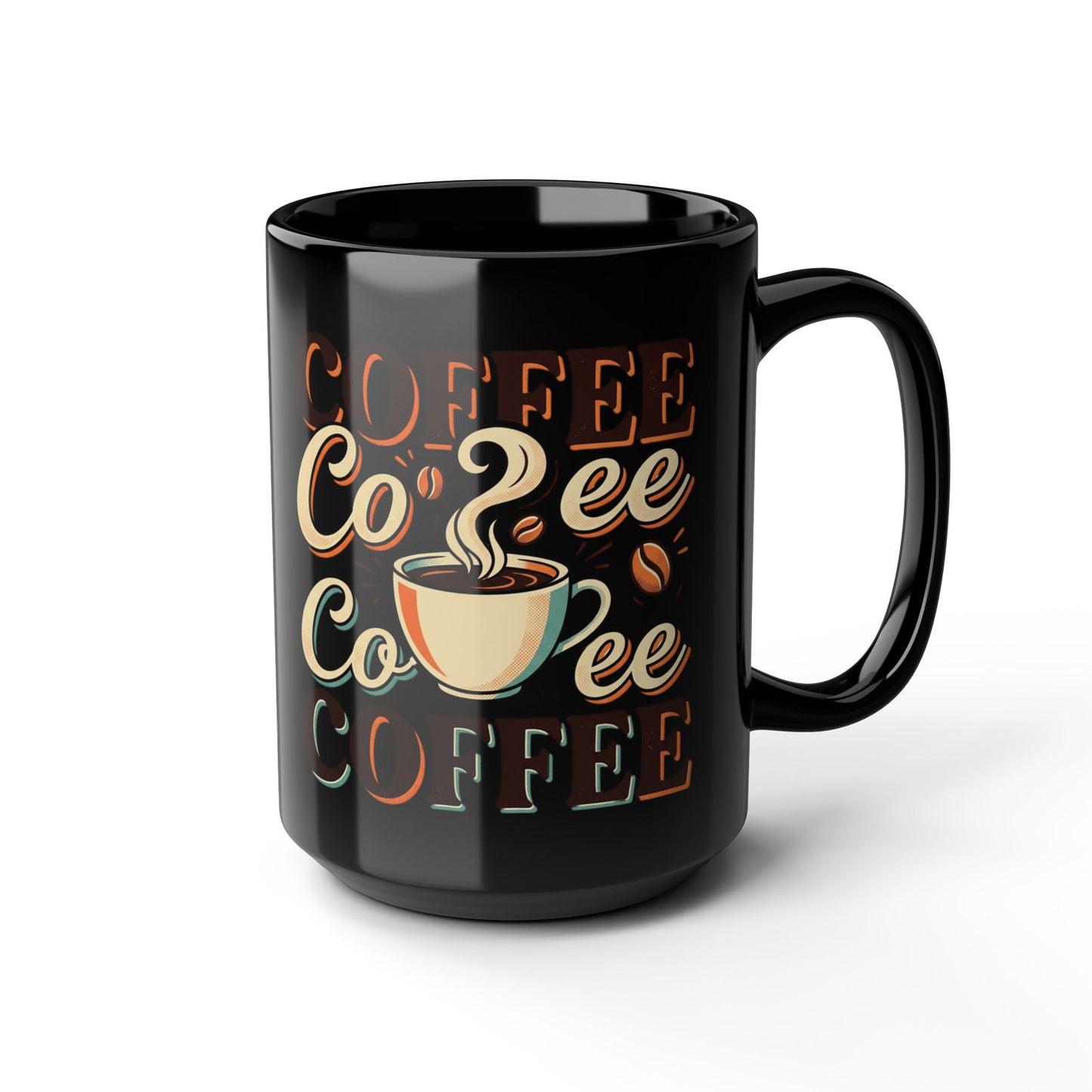 Coffee Lovers Black Mug — Retro 'Coffee' Typography with Steaming Cup (11oz & 15oz)