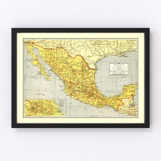 Vintage Map of Mexico 1943