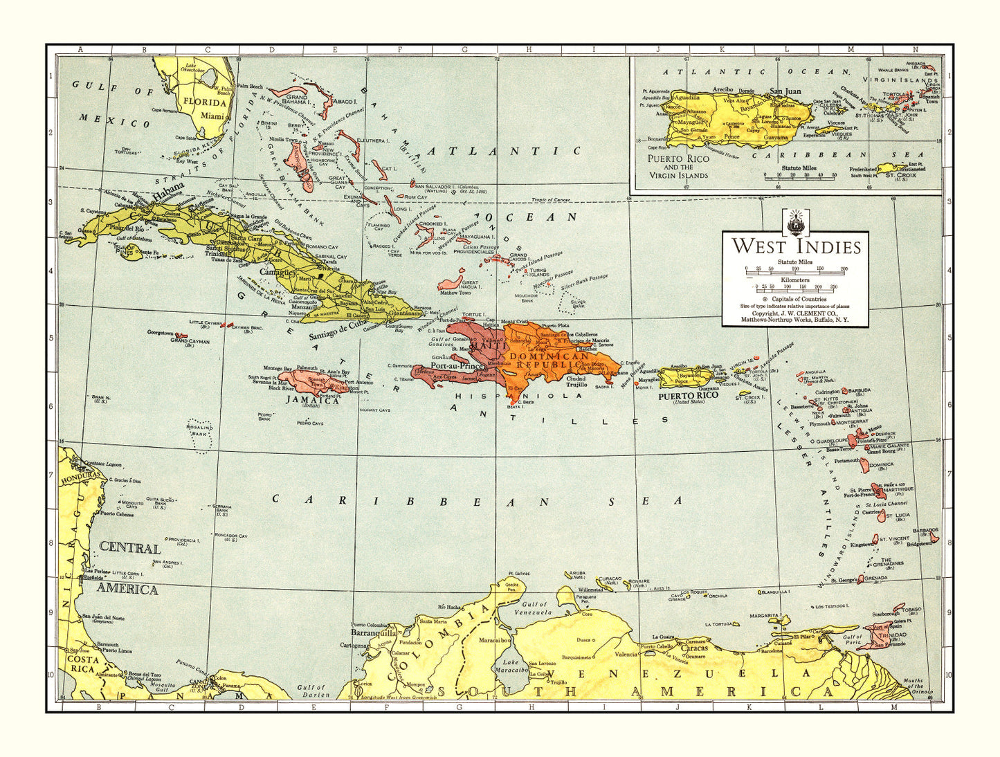 Vintage Map of Caribbean Sea 1943